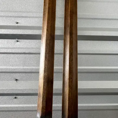 A pair of vintage wooden cross-country snow skis
