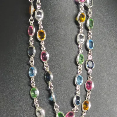 Sale Photo Thumbnail #99: 925 MILOR Italy Gemstone Necklace & matching Bracelet 
> Necklace is 22" long....well marked on flat link, all stones original to necklace
> Bracelet is identical match as set.....8" long w/ same flat link 925/ Italy
Stunning......set gets $250 on high en