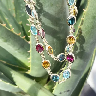 Sale Photo Thumbnail #97: 925 MILOR Italy Gemstone Necklace & matching Bracelet 
> Necklace is 22" long....well marked on flat link, all stones original to necklace
> Bracelet is identical match as set.....8" long w/ same flat link 925/ Italy
Stunning......set gets $250 on high en