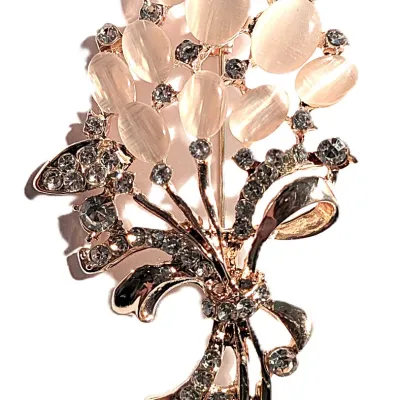 **NEW ARRIVAL** CHAMPAGNE Colored Oval Stones FLOWER SPRAY BROOCH (2½" x 1¼") with Muted Blue Stone Accents and Stems &...