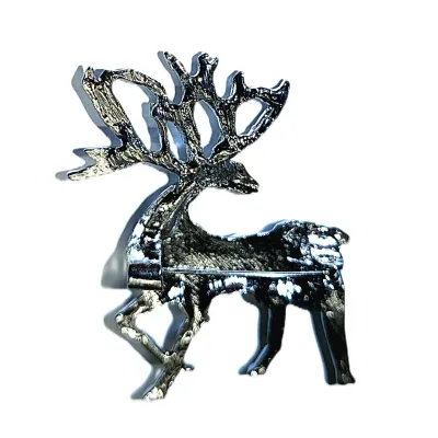 **NEW ARRIVAL** Fun Silver Colored Beveled ELK BROOCH (2" x 1½"") on a Silver Tone Setting