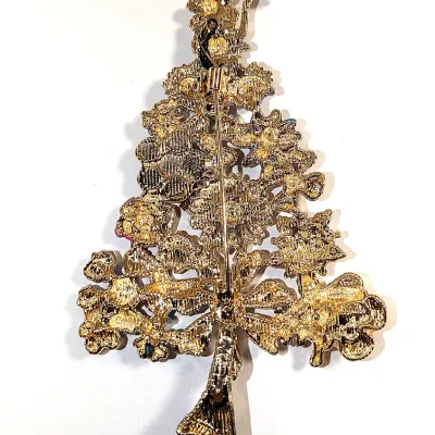 **NEW ARRIVAL** Multicolor Ceramic Flowers & Stones TREE BROOCH (4" x 2") with Small Winged "Pixies" on a Gold...