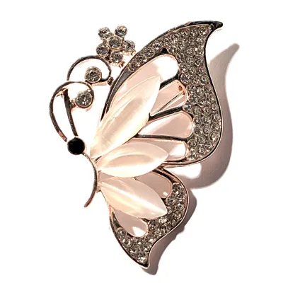 **NEW ARRIVAL** Beautiful Elongated CHAMPAGNE Colored Iridescent Stones Side-View BUTTERFLY BROOCH (2" x 1½") with Jeweled...
