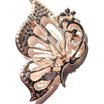 **NEW ARRIVAL** Beautiful Elongated CHAMPAGNE Colored Iridescent Stones Side-View BUTTERFLY BROOCH (2" x 1½") with Jeweled...