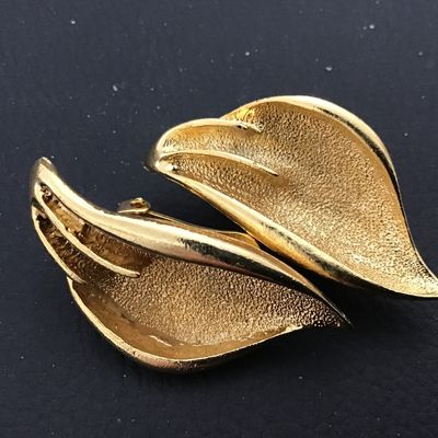 Gold Tone Textured Clip on Earrings Vintage