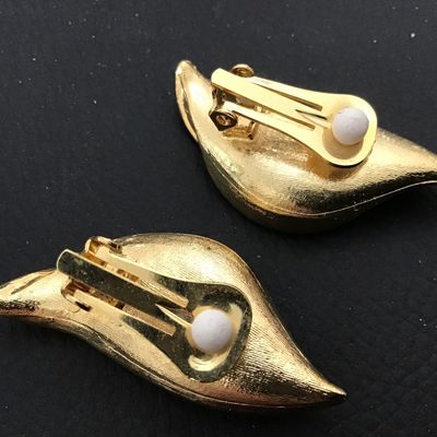 Gold Tone Textured Clip on Earrings Vintage