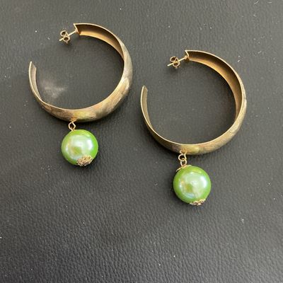 Gorgeous Vintage Gold Tone hoop earrings with faux pearl dangle
