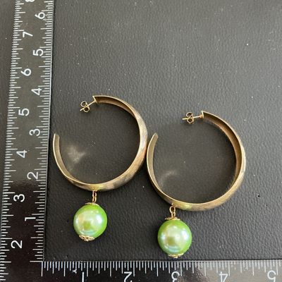 Gorgeous Vintage Gold Tone hoop earrings with faux pearl dangle