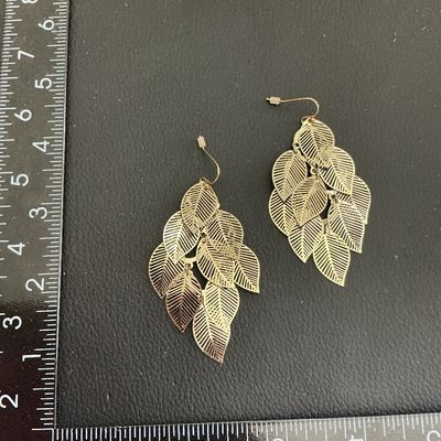 Gold Tone cascading leaf dangle earrings
