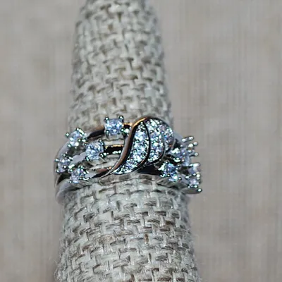 Size 6 Beautiful "Bejeweled WING" RING -Marked .925 - with 10 Clear Round Stones on a Silver "Ladder" Style Setting...