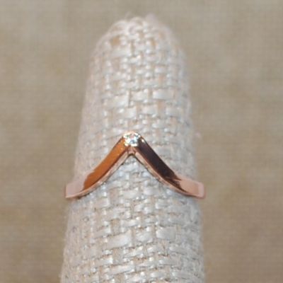 Size 6¼ Delicate Single Stone Ring & Rose Gold "V" and Gold Rose Band (1.3g)