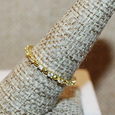 Size 8 Delicate All Infinity Styled Ring with Tiny Round Clear Stones Separated by Half Globe Accents on a Gold Tone Band (1.3g)