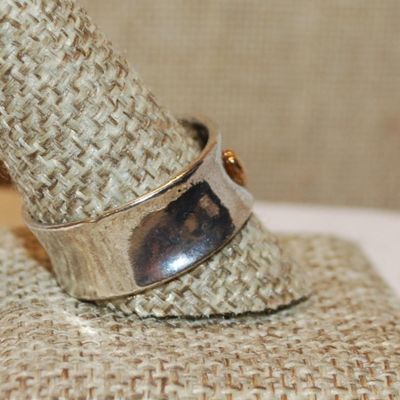 Size 11 Marked .925 Gold Colored Small HEART Ring on a Solid Silver Band (5.3g)