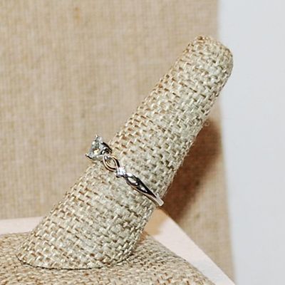 Size 8 Delicate Clear Stone with a Bluish Hue HEART Shaped Ring with Side Loops on a Silver Band (1.3g)