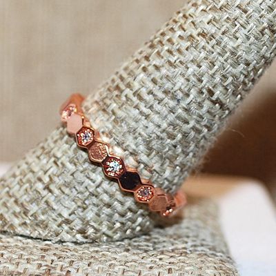 Size 8 Alternating Hexes & Stones Infinity Ring on a ROSE GOLD Setting (2.5g)