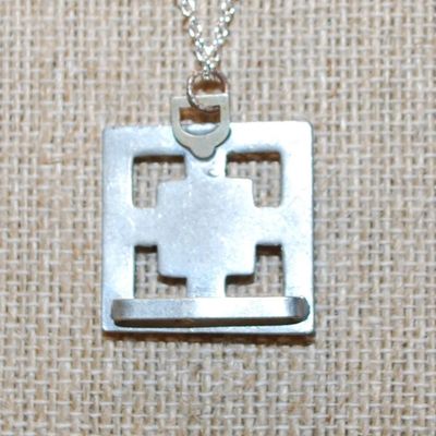 VINTAGE Style Double Square Block PENDANT (1" x 1") on a Silver Tone Necklace Chain 18" L