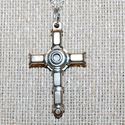 Vintage Style Silver Colored CROSS/PENDANT (1½" x 1") with a Bejeweled Tilted Square and Rectangle Clear Stones and Silver Tone...