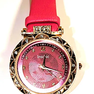 Sale Photo Thumbnail #29: PINK  Round Dial WATCH with Double Edged Jeweled Accent Stones on a Pink Faux-Leather 9" Band & Rose Gold Surround **EXTRA BATTERY INCLUDED**

Battery Properties: Non-rechargeable Battery
Brand: CAYON
Case Shape: Round
Display: Analog
Feature: Shock-resis