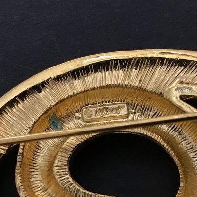 Monet Gold Tone Rhinestone Signed Brooch