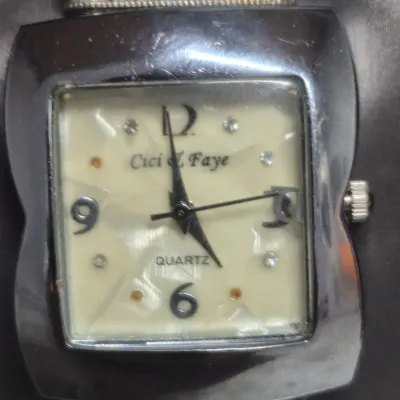 Sale Photo Thumbnail #167: Cici & Faye quartz watch  on multi strand Pearl / Rhinestone Bracelet
> watch has chrome bezel with rhinestone flanking bars
> bracelet is faux pears 3 strands stretch bracelet w/ gold inset rhinestones
> watch battery installed [cost $20]