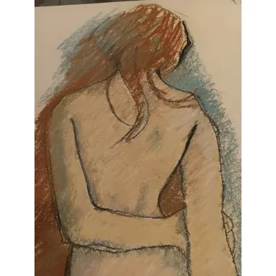 Sale Photo Thumbnail #249: Marcia B. Bouton " Nude from Behind" ~ original pastel '72 [1919-2014]

> Bouton nudes are gentle and surrealist in design. Original 1972, flat stored and"papered"
> excellent condition, no major pastel loss, this is one of over 50 pastels from her origin