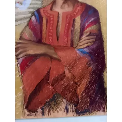 Sale Photo Thumbnail #252: Stunning / Vibrant  Expressionist Pastel Drawing by Marcia Bouton 1970's `~ "King"

> Bouton pastels are gentle and surrealist in design. Original 1972, flat stored and"papered"
> excellent condition, no major pastel loss, this is one of over 50 pastels f