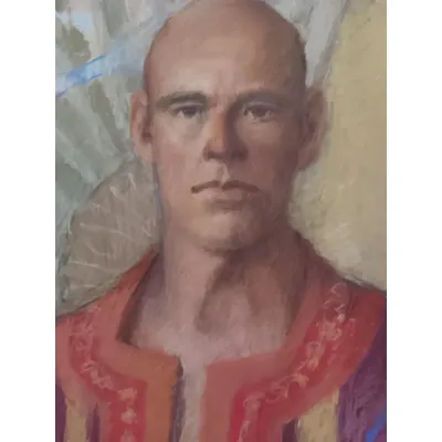 Sale Photo Thumbnail #251: Stunning / Vibrant  Expressionist Pastel Drawing by Marcia Bouton 1970's `~ "King"

> Bouton pastels are gentle and surrealist in design. Original 1972, flat stored and"papered"
> excellent condition, no major pastel loss, this is one of over 50 pastels f
