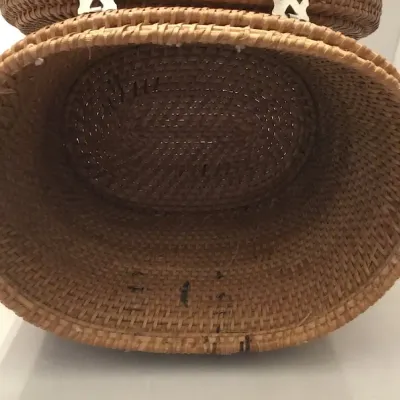 Sale Photo Thumbnail #459: 70's Woven Straw Handbag ~ converted original tea caddy
Interior section just needs large stitches cut and preform insert removed
We left it original as shown, but an simple conversion.
All parts are original and the weaving basket in perfect condition, n