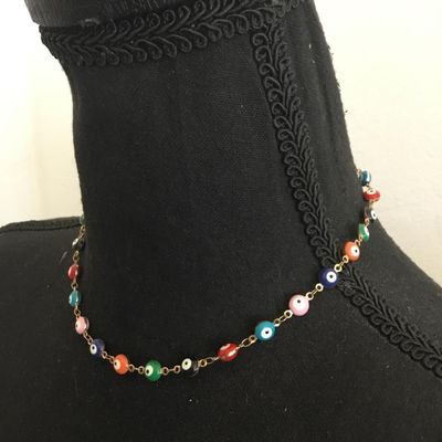 Vintage glass evil eye bead necklace