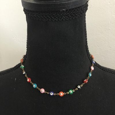 Vintage glass evil eye bead necklace