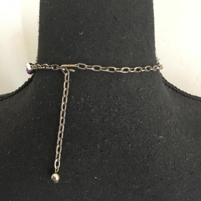 Beautiful, vintage, silver toned, red crystal, aurora borealis, choker necklace
