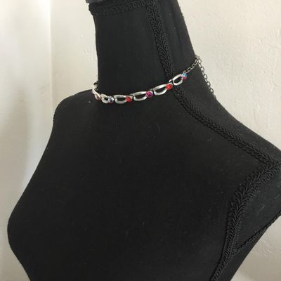 Beautiful, vintage, silver toned, red crystal, aurora borealis, choker necklace