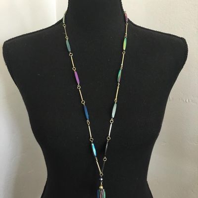 Vintage, gold, toned, iridescent bead necklace