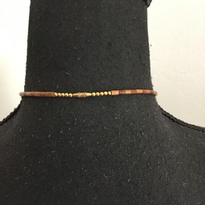 Vintage, mid-century, wood hand, carved leaf statement, necklace with barrel clasp