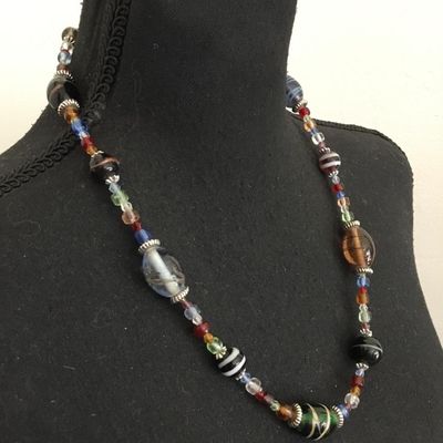 Vintage glass, bead statement, necklace