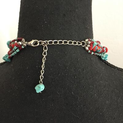 Beautiful faux turquoise, stone bead, red glass, bead statement, necklace