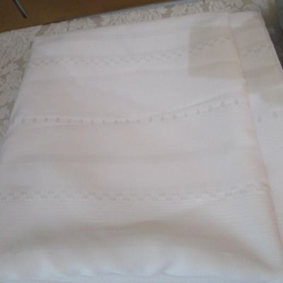 Sale Photo Thumbnail #32: Like new white tablecloth is rectangular 101" x 60", gray tablecloth is round 96" in diameter, see pictures