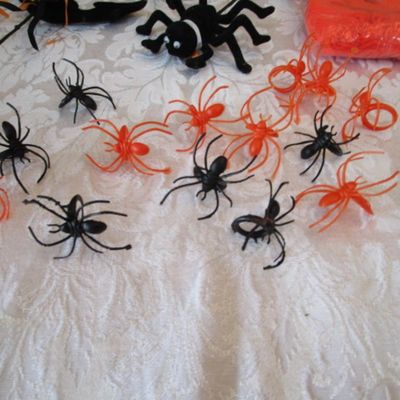 Sale Photo Thumbnail #447: 12 spider rings, 1 witch, 12 felt pumpkins, new spool Halloween ribbon, Spider & Bat picks