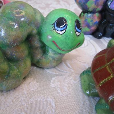 Sale Photo Thumbnail #464: 2 turtles, 1 butterfly, 1 worm, 1 bee, 1 cricket, picture is 4" x 3-1/4", See pictures