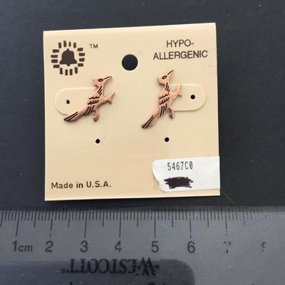 Vintage copper road runner, stud earrings