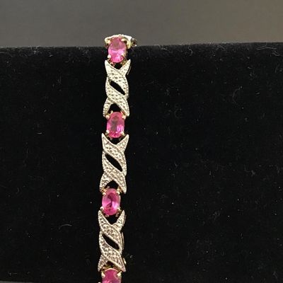 Vintage sterling silver marked 925, pink gemstone tennis bracelet