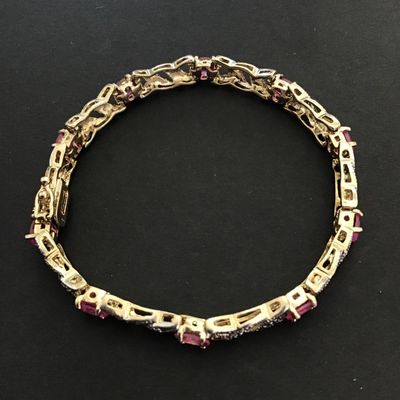 Vintage sterling silver marked 925, pink gemstone tennis bracelet