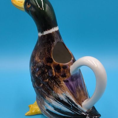 Hand‑Painted Italian Ceramic Mallard Pitcher / Jug — Marked for Neiman Marcus