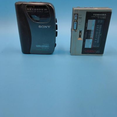 Pair of Portable Cassette Players — Sony Walkman WM-FX321 & Toshiba KT-VS2 (FM/AM, metal)