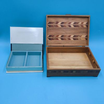Pair of Decorative Boxes — Inlaid Wood Keepsake Box & Reader's Digest Blue Storage Box