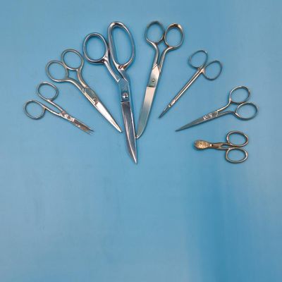 Lot of ~9 Metal Scissors & Shears — Mostly Stainless‑Finish, One Gold‑Tone