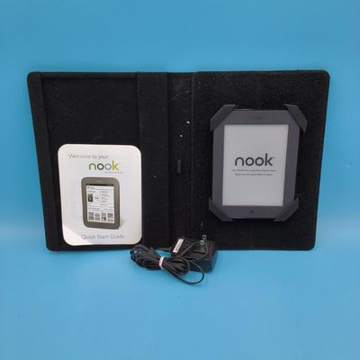 Barnes & Noble NOOK e‑reader with black folio case, AC adapter & quick start guide