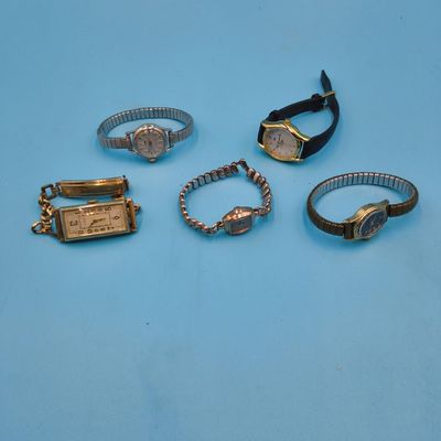 Lot of 6 Mixed Wrist & Bracelet Watches — includes Elgin rectangular watch