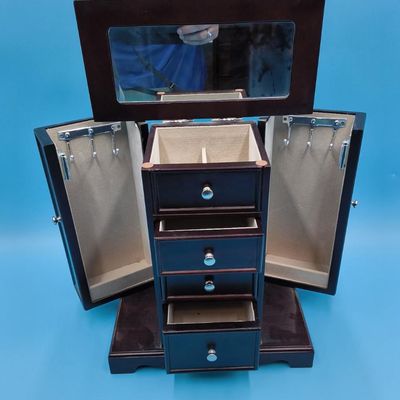 Dark Wood Jewelry Armoire with Mirror + Green Velvet‑Lined Jewelry Box (2)