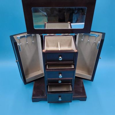 Dark Wood Jewelry Armoire with Mirror + Green Velvet‑Lined Jewelry Box (2)